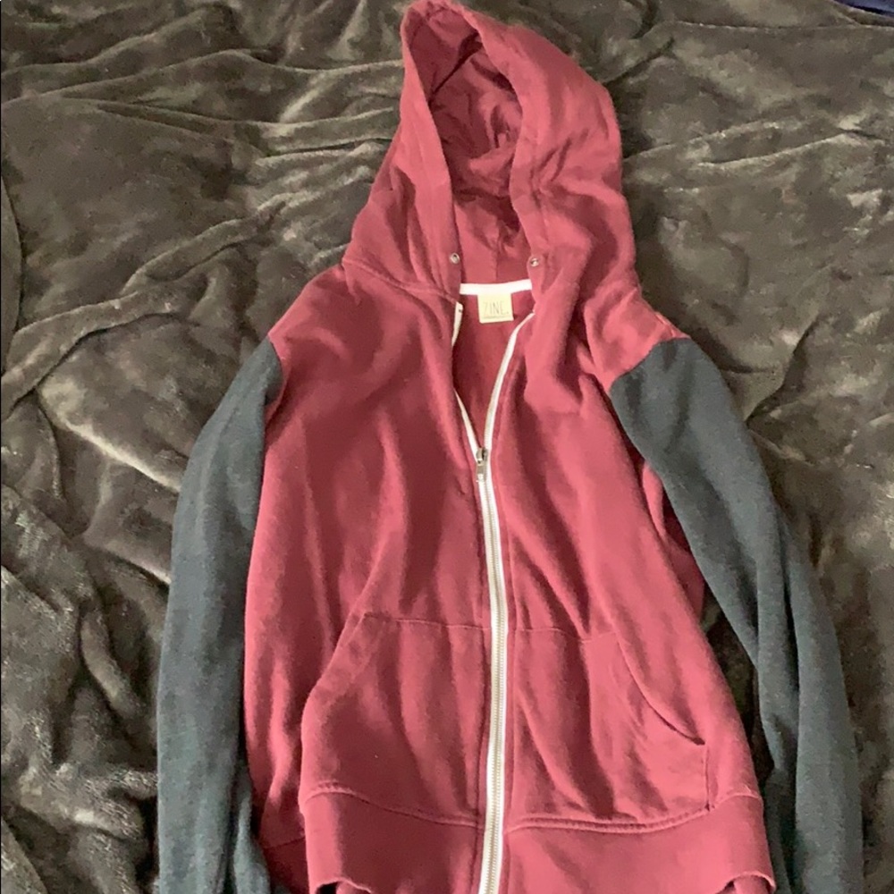 Maroon and gray zip up hoodie